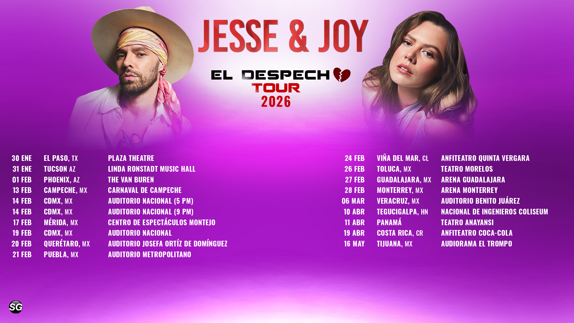 fechas tour Despecho 2025 de jesse & joy. USA TOUR 2025