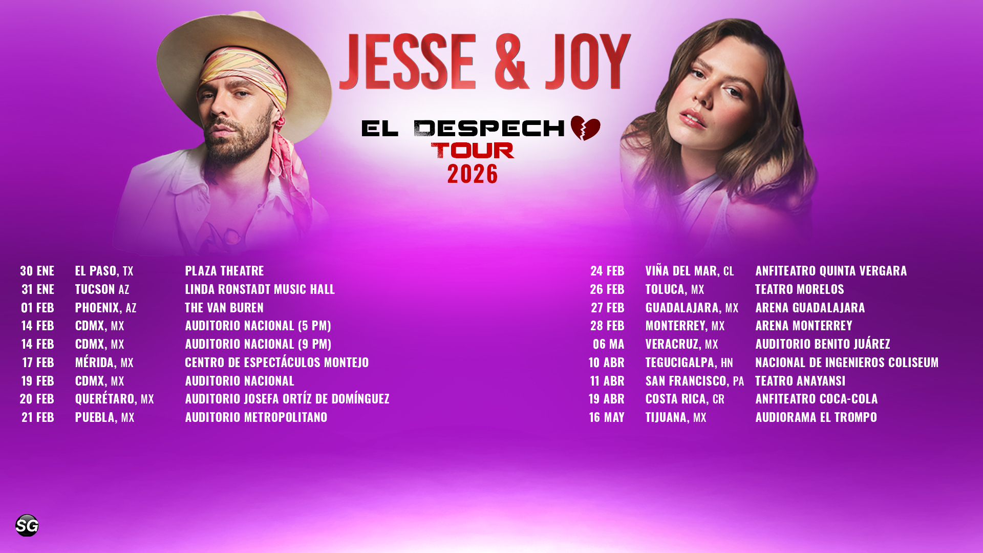 fechas tour Despecho 2025 de jesse & joy. USA TOUR 2025