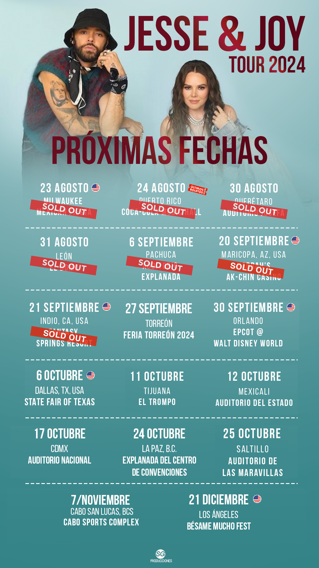 fechas tour 2024 de jesse & joy