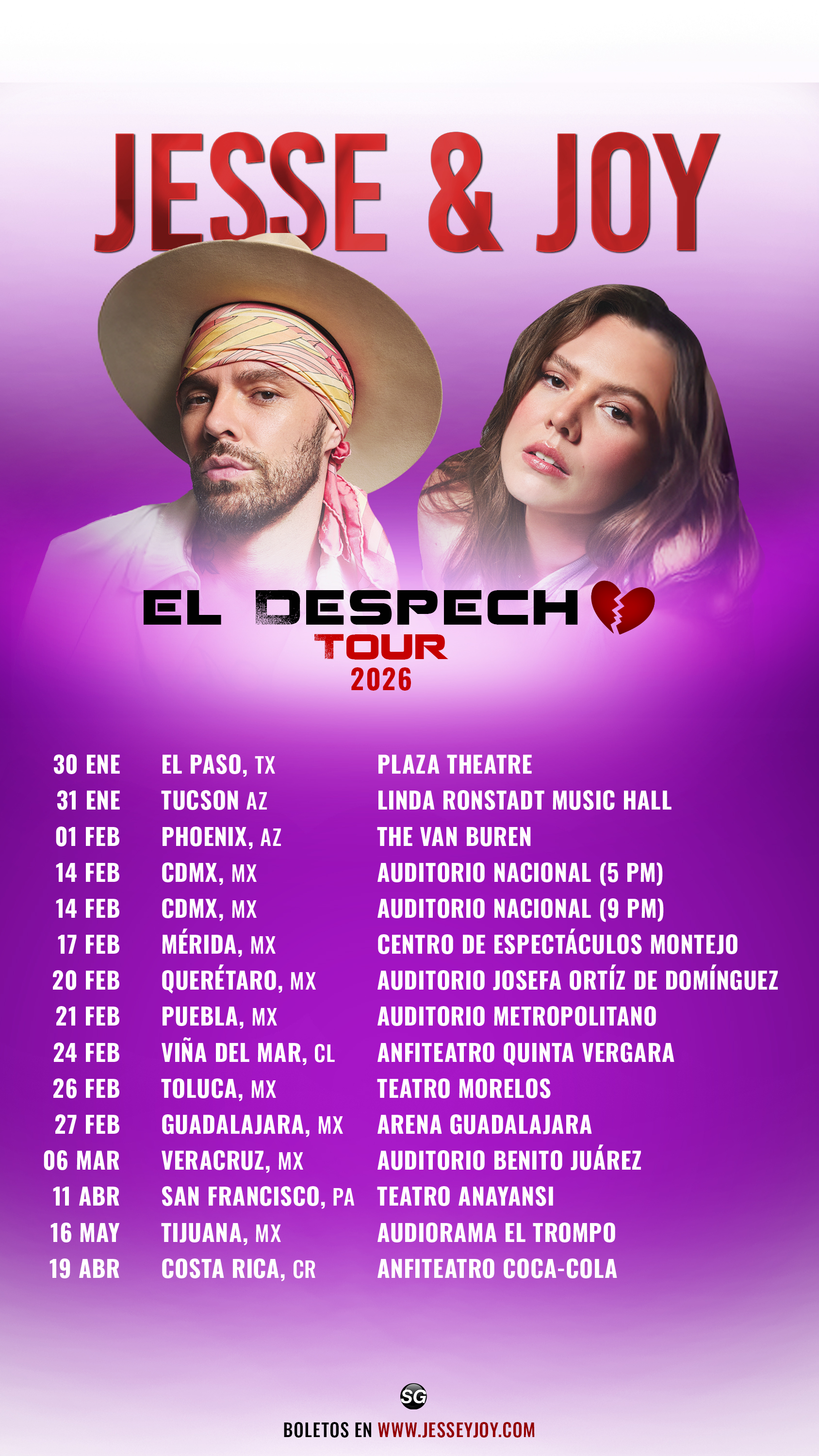 fechas tour Despecho 2026 de jesse & joy