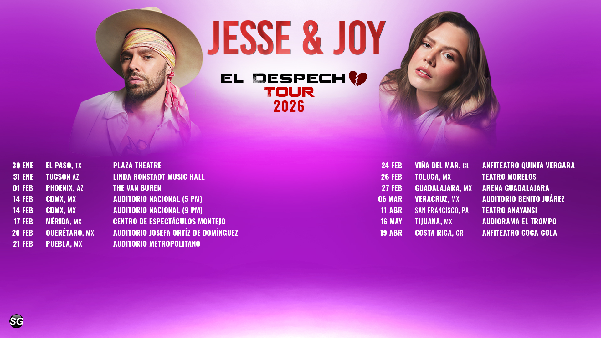 fechas tour Despecho 2026 de jesse & joy